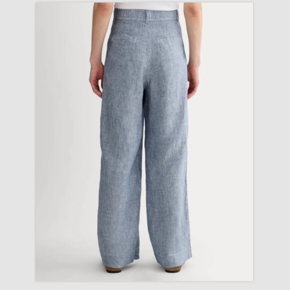 Everlane Linen Way-High Drape Pant 14 Wide Leg Pleated Blue Pinstripe Chambray - Picture 3 of 16